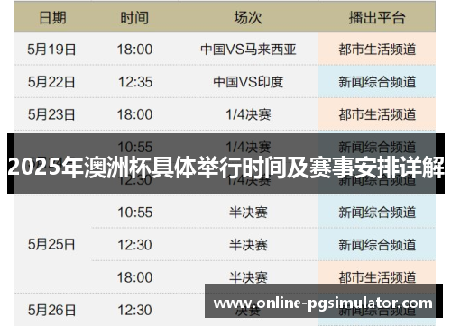 2025年澳洲杯具体举行时间及赛事安排详解 2025年澳洲杯具体举行时间及赛事安排详解